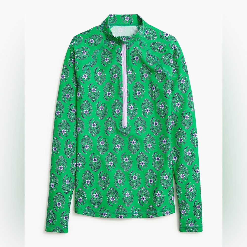 Printed rash guard log sleeve with front zip